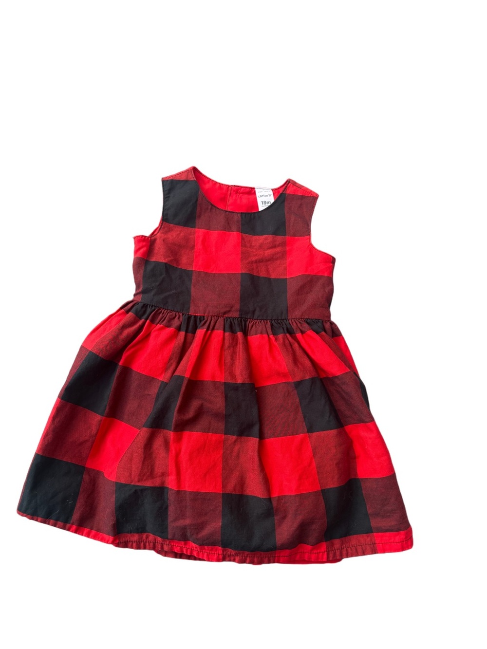 Red & Black Buffalo Check Sleeveless Kids Dress